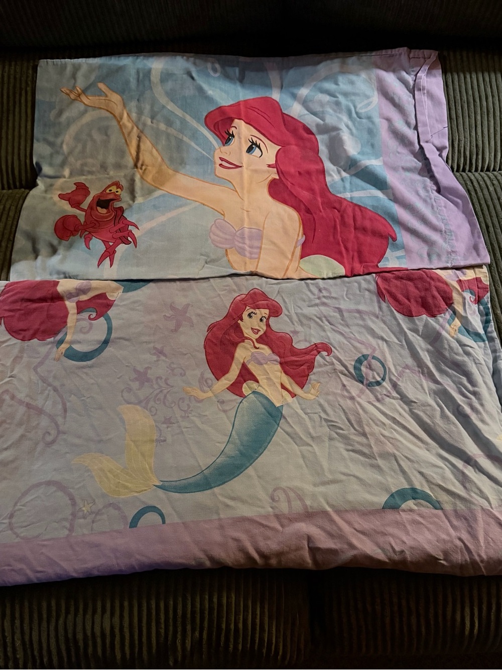 VTG Disney Ariel The Little Mermaid Standard Pillowcase and Twin Flat Sheet
